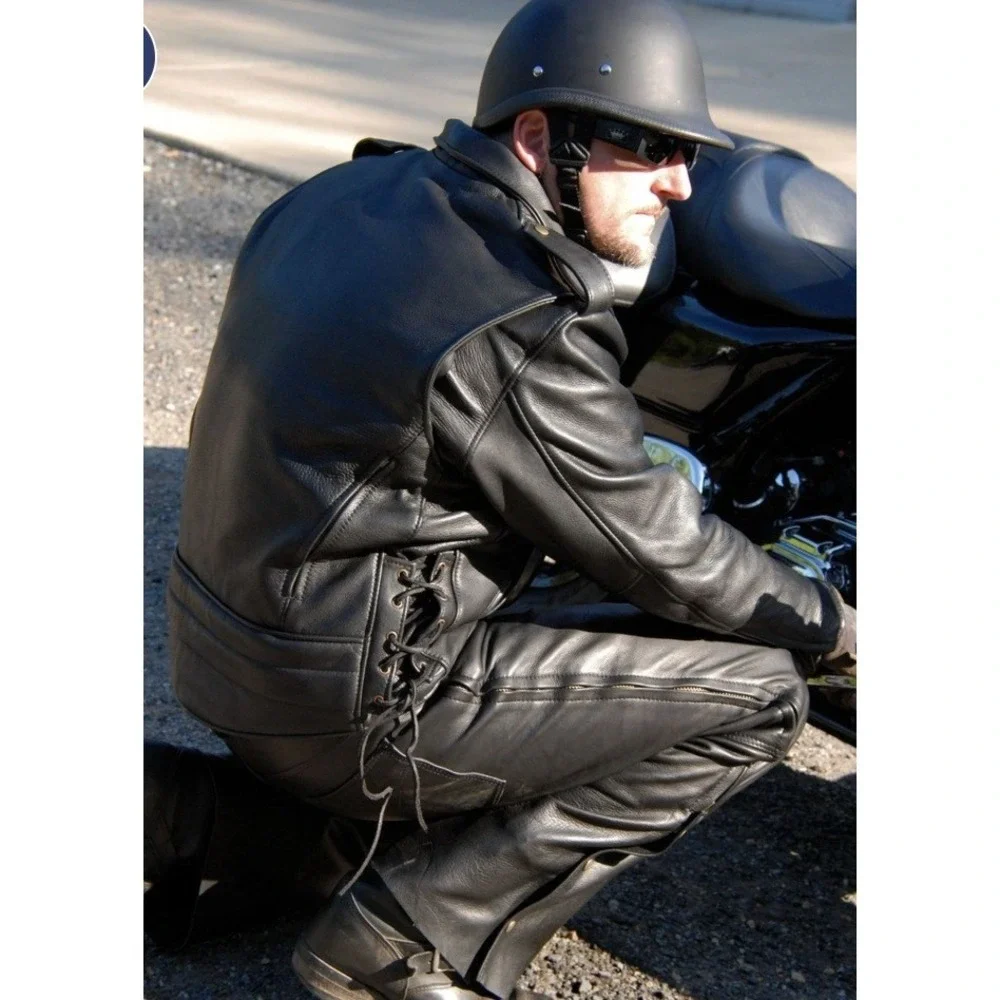 Fox Creek EUC Made‎ in USA Classic Black Motorcycle Jacket II Biker Moto men 44